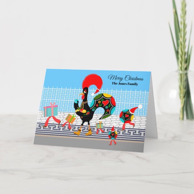 Portuguese Rooster Gifts and Baubles Parade Card (Front)
