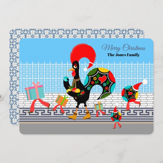 Portuguese Rooster Gifts and Baubles Parade Card (Front/Back)