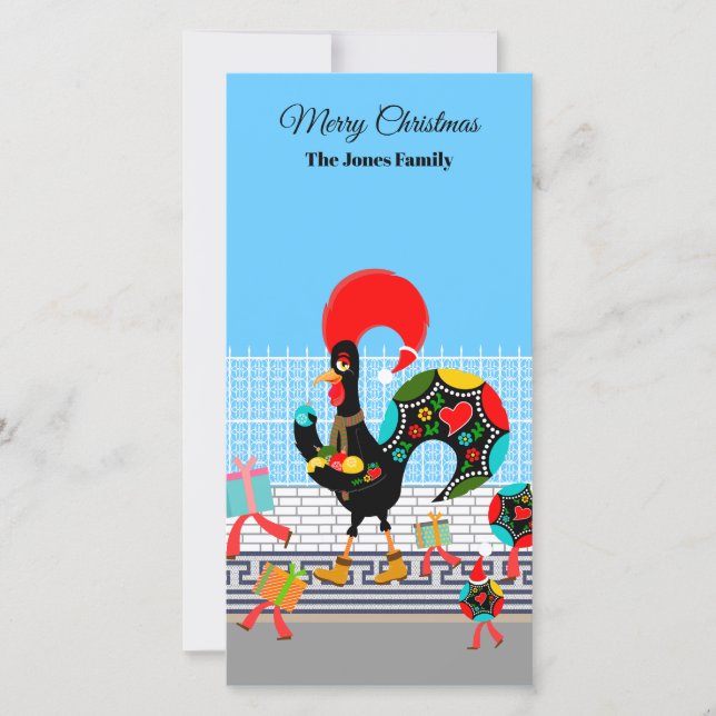 Portuguese Rooster Gifts and Baubles Parade Holiday Card (Front)