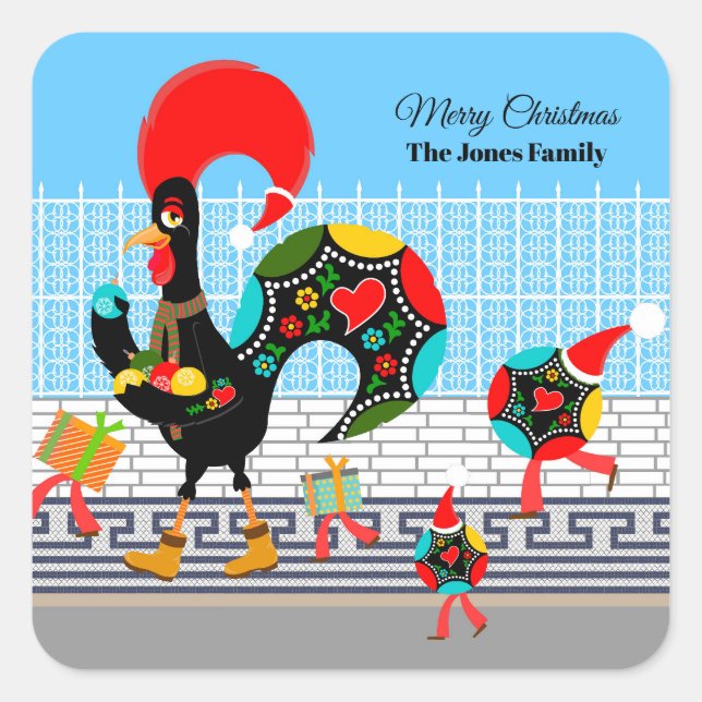 Portuguese Rooster Gifts and Baubles Parade Square Sticker (Front)