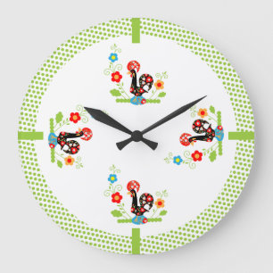 Portuguese Rooster Green Dots Wall Clock