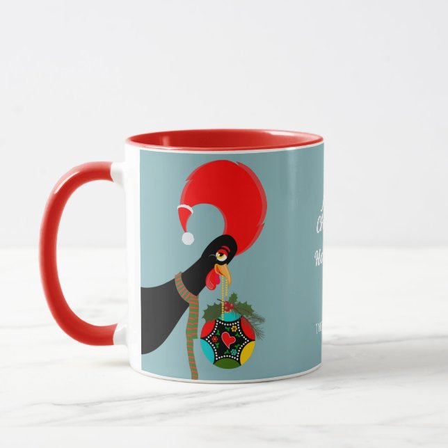 Portuguese Rooster holly Christmas Bauble Mug (Left)