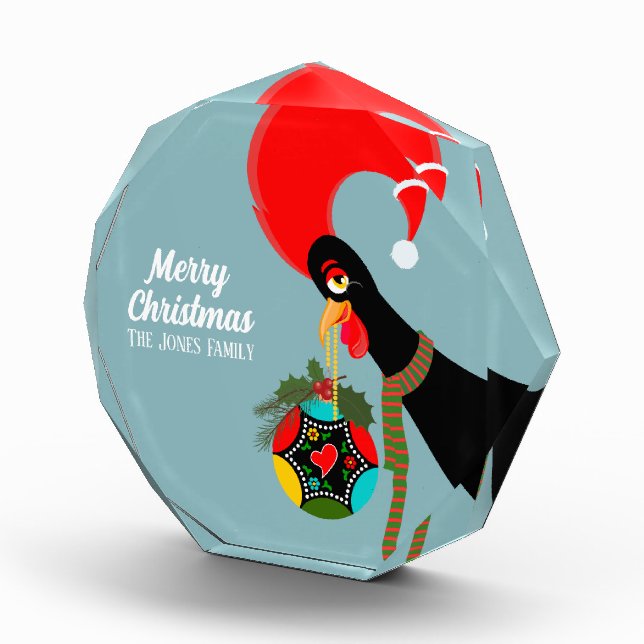 Portuguese Rooster Holly Christmas bauble Photo Block (Right)