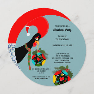 Portuguese Rooster holly Christmas Party Bauble Invitation