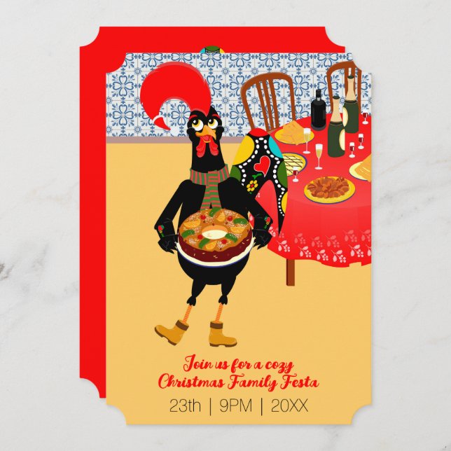 Portuguese Rooster loves King Cake Invitation (Front/Back)