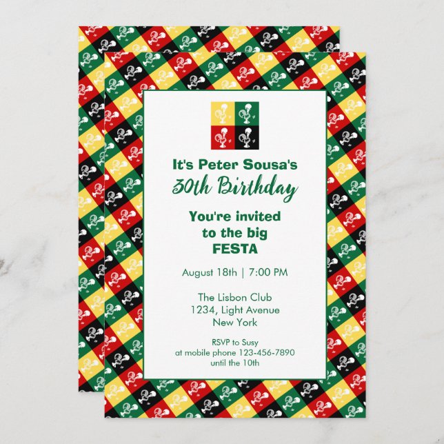 Portuguese Rooster of Barcelos Birthday  Party Invitation (Front/Back)