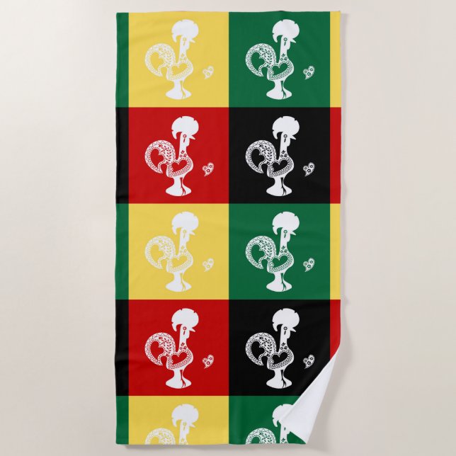 Portuguese Rooster of Barcelos colourful pattern Beach Towel (Front)