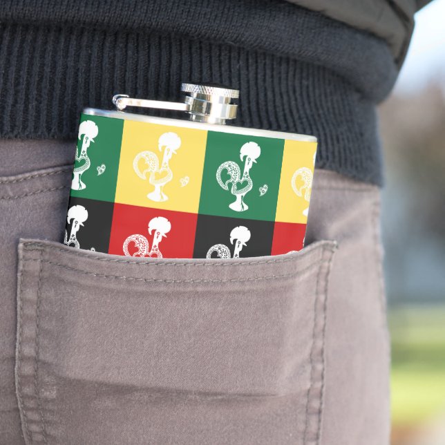 Portuguese Rooster of Barcelos colourful pattern Hip Flask (In Situ)
