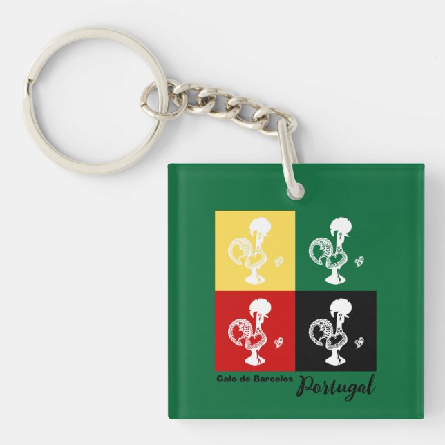Portuguese Rooster of Barcelos colourful pattern Key Ring (Front)