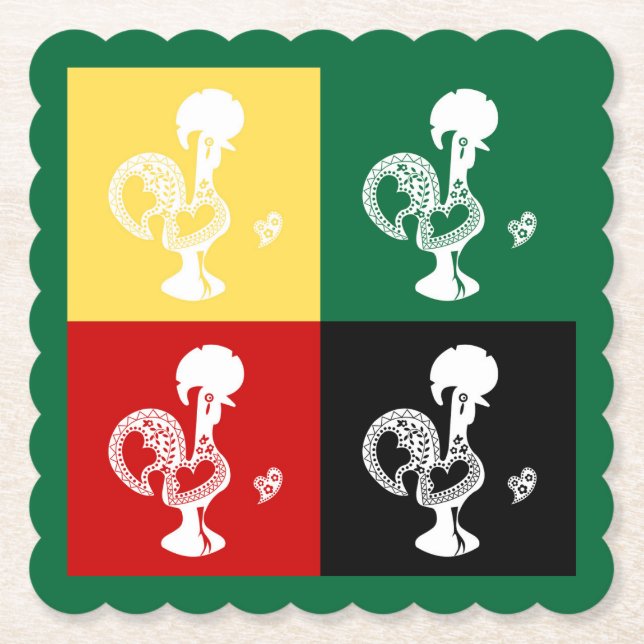 Portuguese Rooster of Barcelos colourful pattern Paper Coaster (Front)