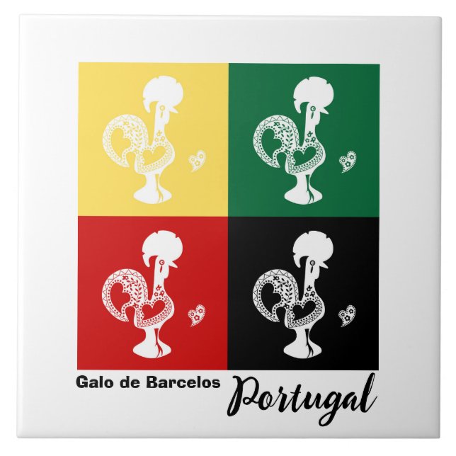 Portuguese Rooster of Barcelos colourful pattern Tile (Front)
