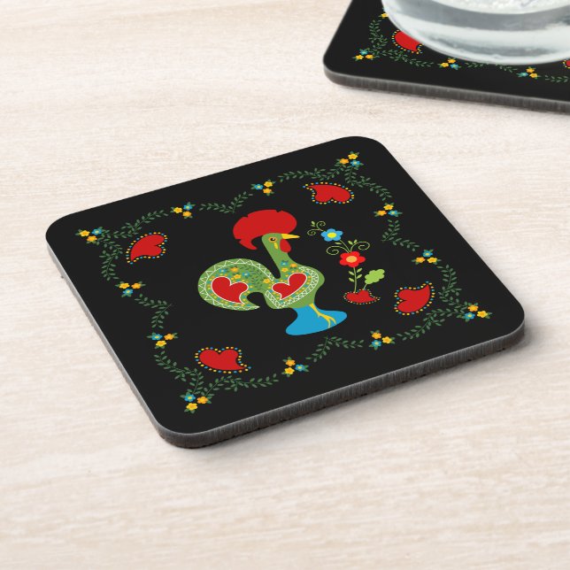Portuguese Rooster of Luck in green Coaster (Left Side)