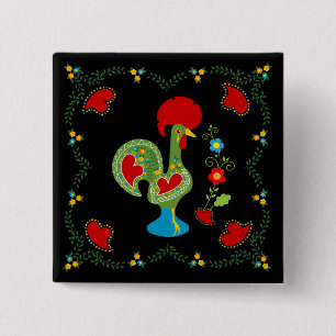 Portuguese Rooster of Luck in green colour 15 Cm Square Badge