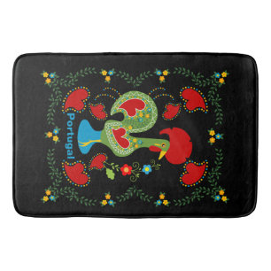 Portuguese Rooster of Luck in green colour Bath Mat