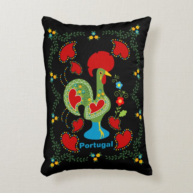 Portuguese Rooster of Luck in green colour Decorative Cushion (Front(Vertical))