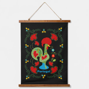 Portuguese Rooster of Luck in green colour Hanging Tapestry