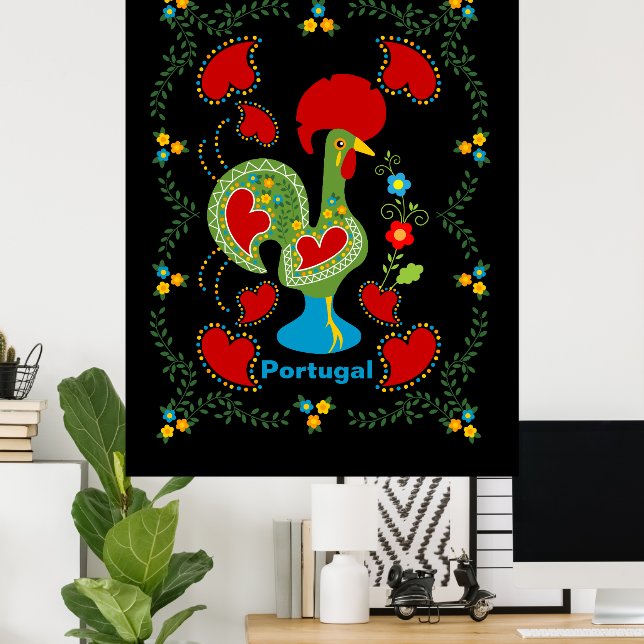 Portuguese Rooster of Luck in green colour Poster (Home Office)