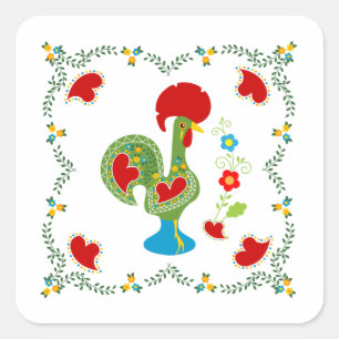 Portuguese Rooster of Luck in green colour Square Sticker
