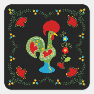 Portuguese Rooster of Luck in green colour Square Sticker