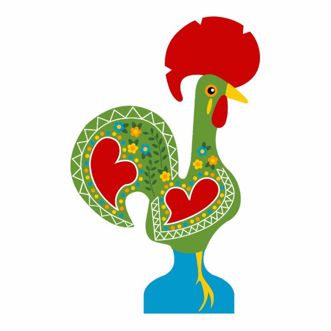 Portuguese Rooster of Luck in green colour Standing Photo Sculpture (Front)