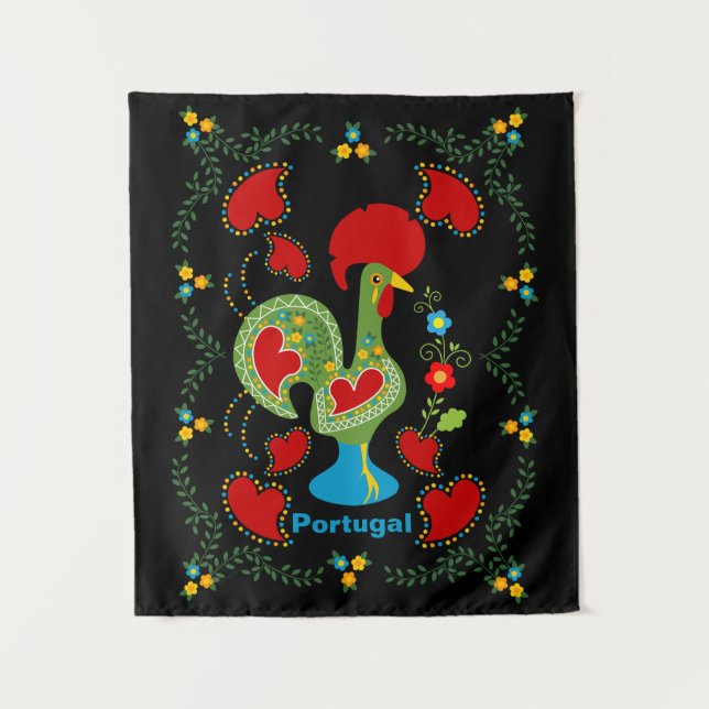 Portuguese Rooster of Luck in green colour Tapestry (Front)