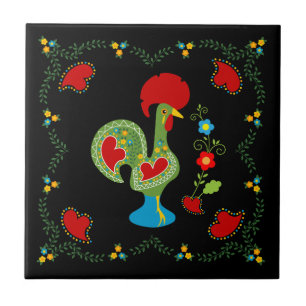 Portuguese Rooster of Luck in green colour Tile