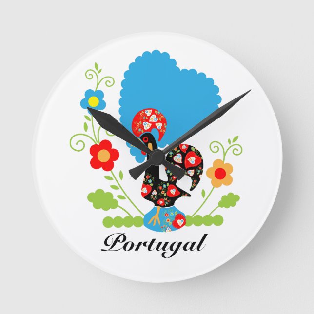 Portuguese Rooster Round Clock (Front)