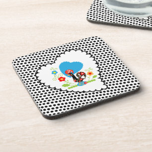 Portuguese rooster with black polka dots coaster