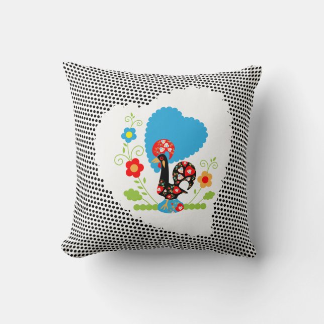 Portuguese rooster with black polka dots cushion (Front)