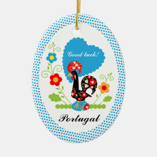 Portuguese Rooster with blue polka dots Ceramic Tree Decoration