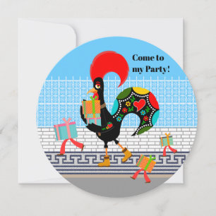 Portuguese Rooster with gifts 1st Birthday Party Invitation