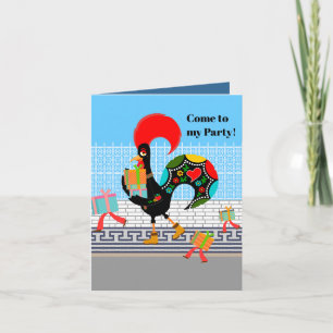 Portuguese Rooster with gifts 1st Birthday Party  Invitation