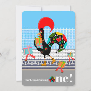 Portuguese Rooster with gifts 1st Birthday Party  Invitation
