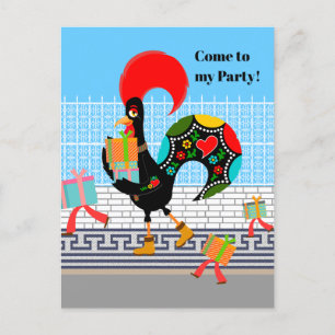 Portuguese Rooster with gifts 1st Birthday Party  Invitation Postcard
