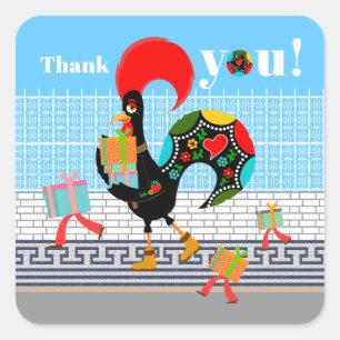 Portuguese Rooster with gifts 1st Birthday Party Square Sticker