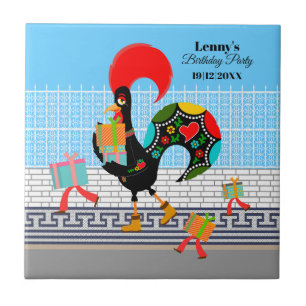 Portuguese Rooster with gifts 1st Birthday Party Tile