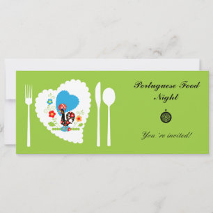 Portuguese Rooster with light green polka dots. Invitation