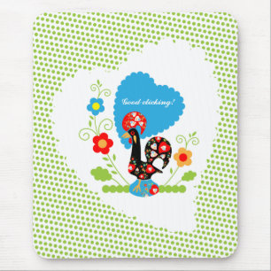 Portuguese Rooster with light green polka dots. Mouse Mat