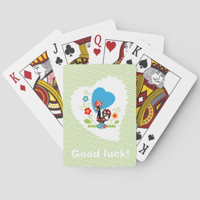 Portuguese Rooster with light green polka dots. Playing Cards (Back)