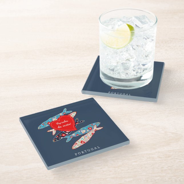 Portuguese sardines glass coaster (Angled)