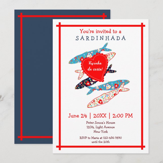 Portuguese sardines house party invitation (Front/Back)