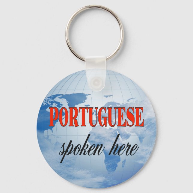 Portuguese spoken here cloudy earth key ring (Front)