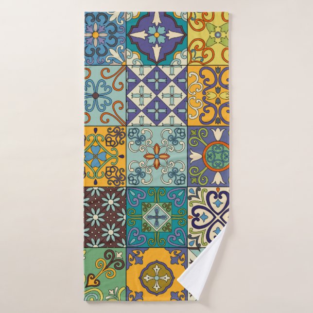 Portuguese Talavera Tile Design Bath Towel (Bath Towel)