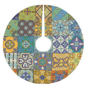 Portuguese Talavera Tile Design Brushed Polyester Tree Skirt