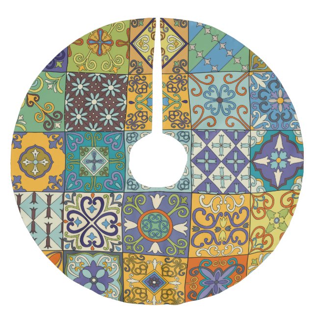 Portuguese Talavera Tile Design Brushed Polyester Tree Skirt (Front)