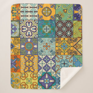 Portuguese Talavera Tile Design Sherpa Blanket