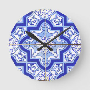 Portuguese Tile Blue and White Round Clock