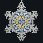 Portuguese tile designs snowflake pewter christmas ornament<br><div class="desc">Portuguese folk art</div>