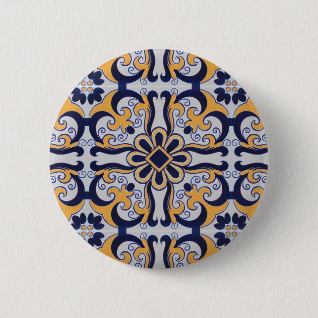 Portuguese tile pattern 6 cm round badge (Front)