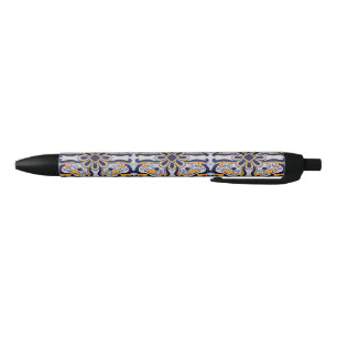 Portuguese tile pattern black ink pen